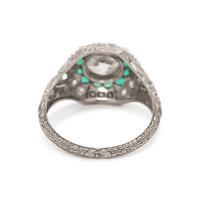 ART DECO, PLATINUM, DIAMOND AND EMERALD RING
