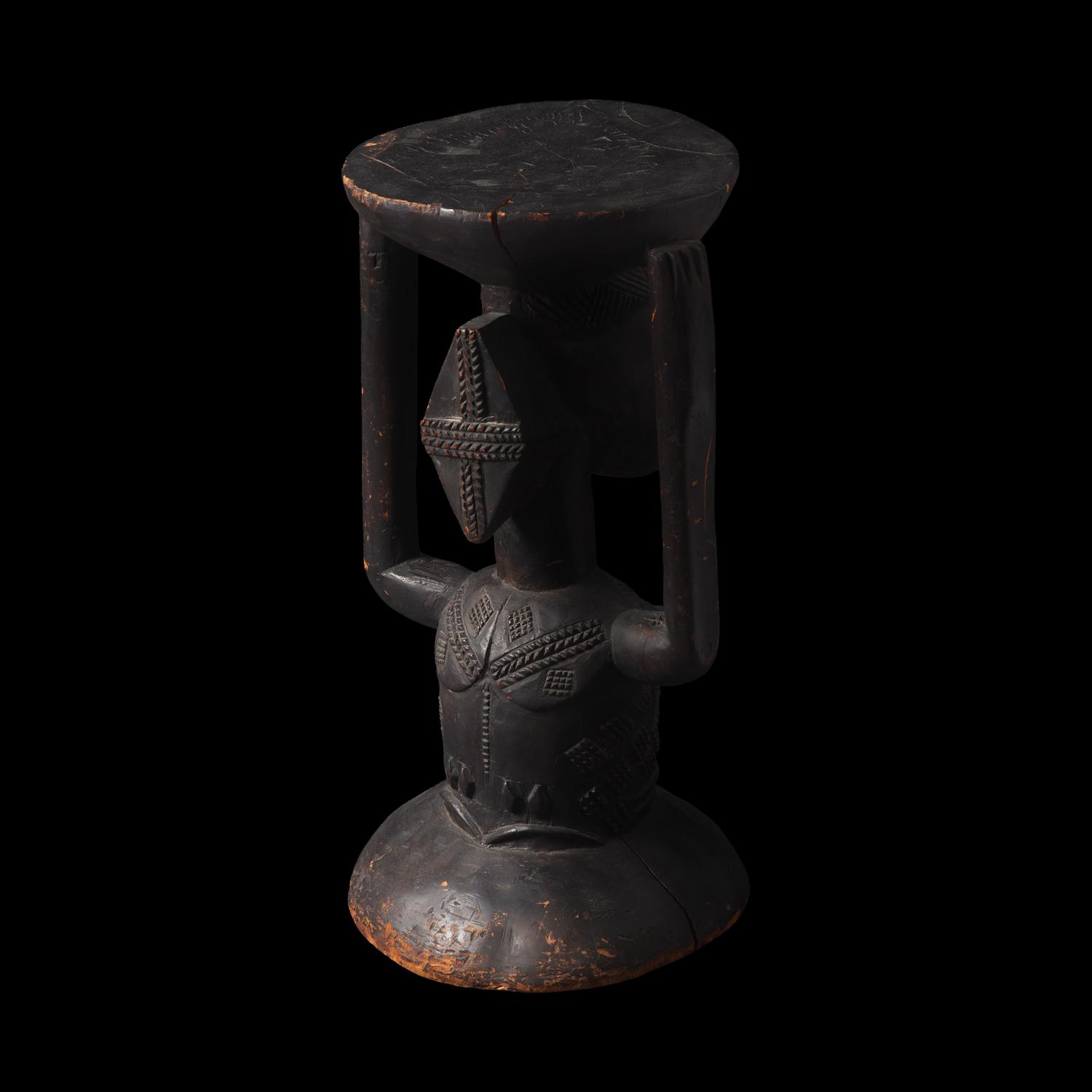 A Luba Wood Caryatid Stool