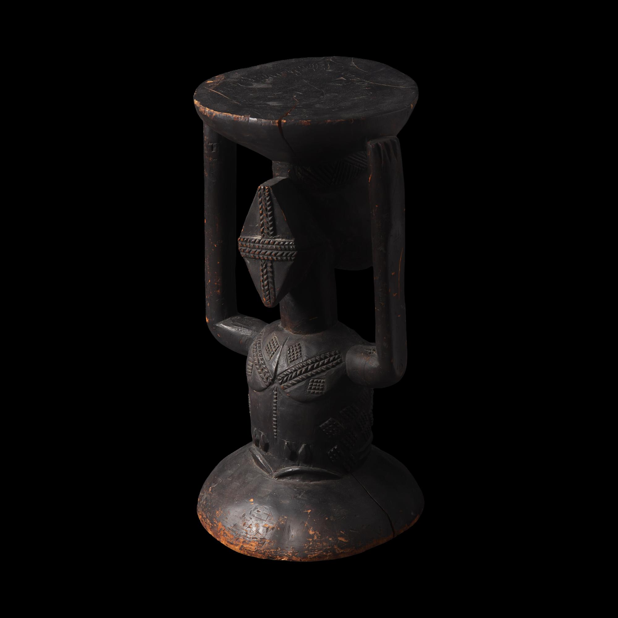 A Luba Wood Caryatid Stool