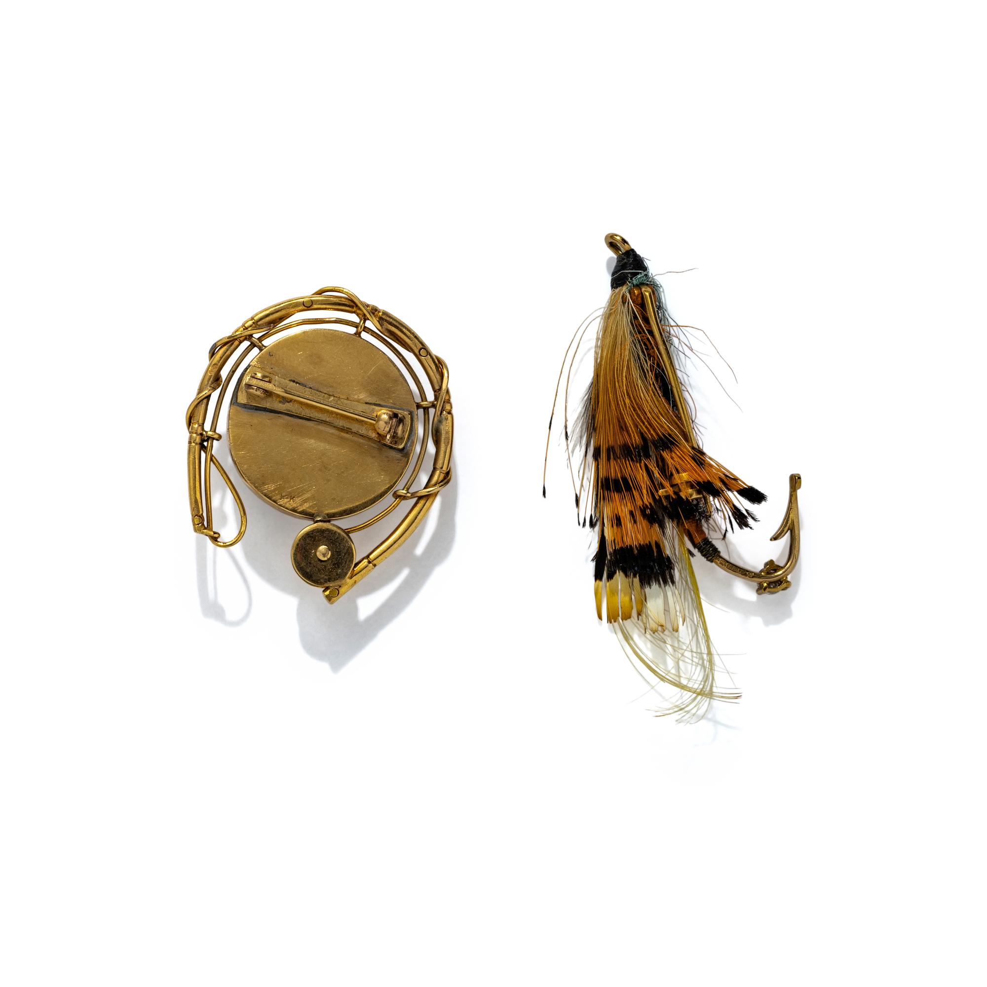 COLLECTION OF YELLOW GOLD FISHING MOTIF BROOCHES