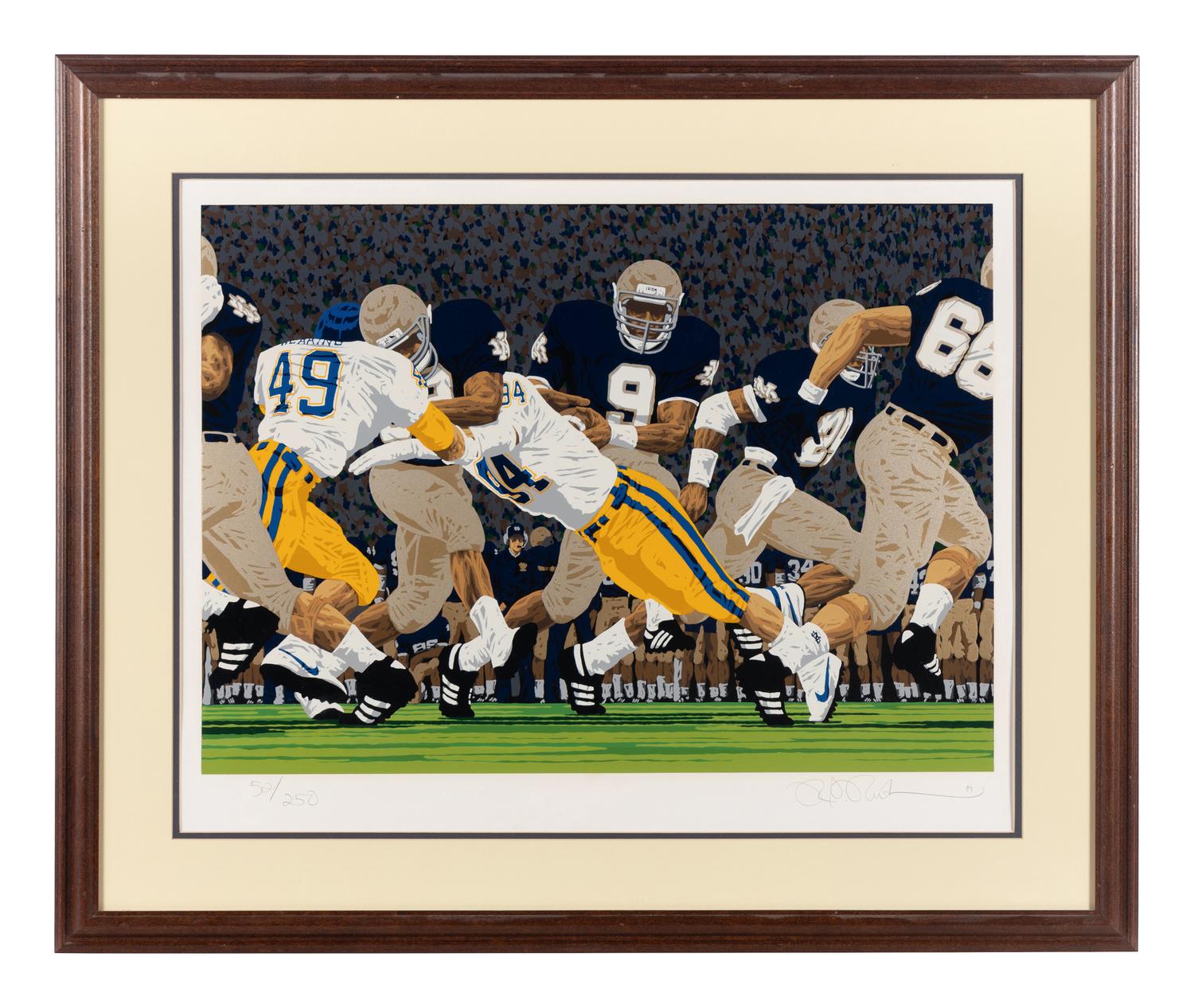 A Group of Notre Dame Artworks Including a Signed Heisman Trophy Lithograph