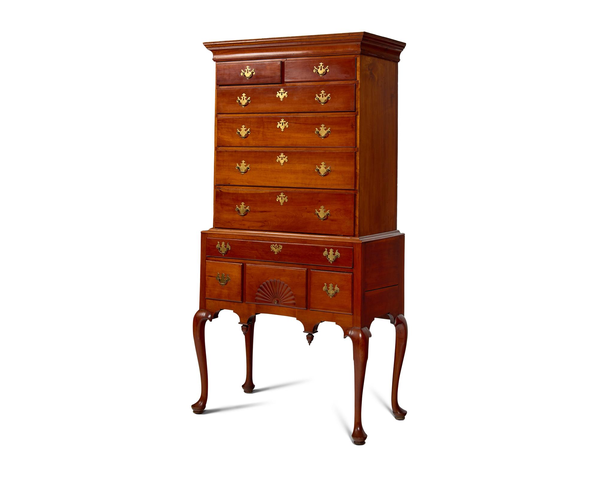 A Queen Anne Maple High Chest of Drawers