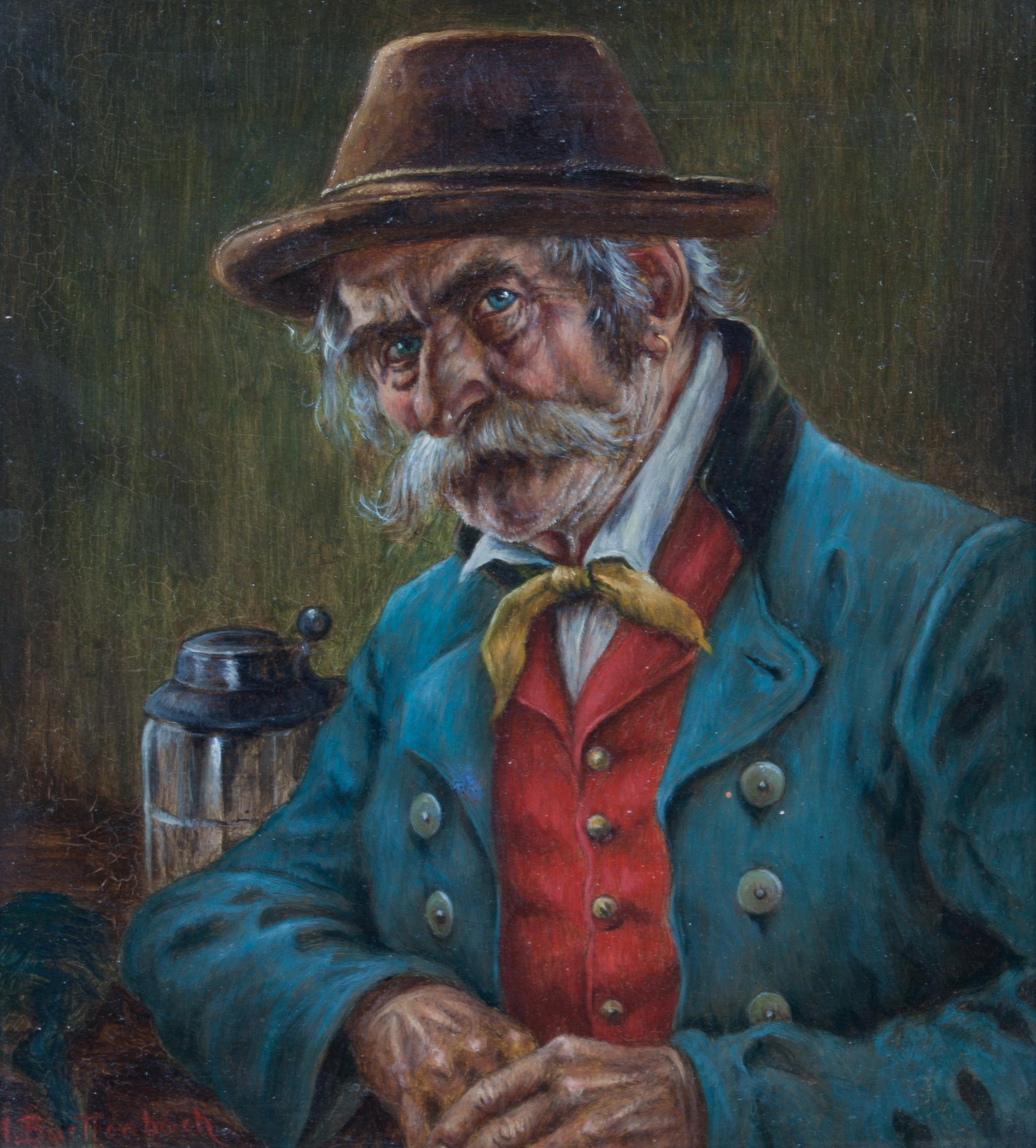 Hans Barttenbach, (German, b. 1908), A group of three portraits: Pipe Smoker, Elderly Woman holding Letter, and Moustached Gentleman