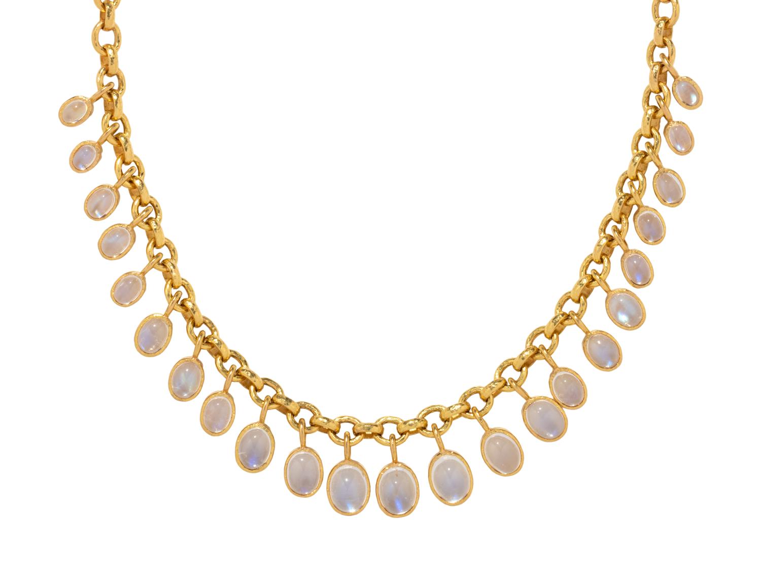 ELIZABETH LOCKE, YELLOW GOLD AND MOONSTONE FRINGE NECKLACE