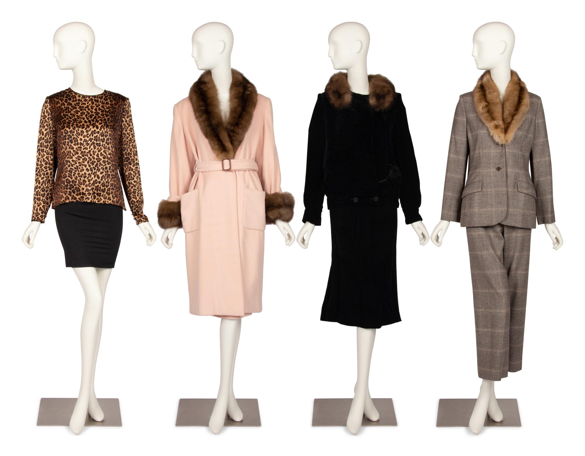 Group of Bill Blass Items: Three Fur-Trimmed Ensembles and a Blouse, 1980-90s