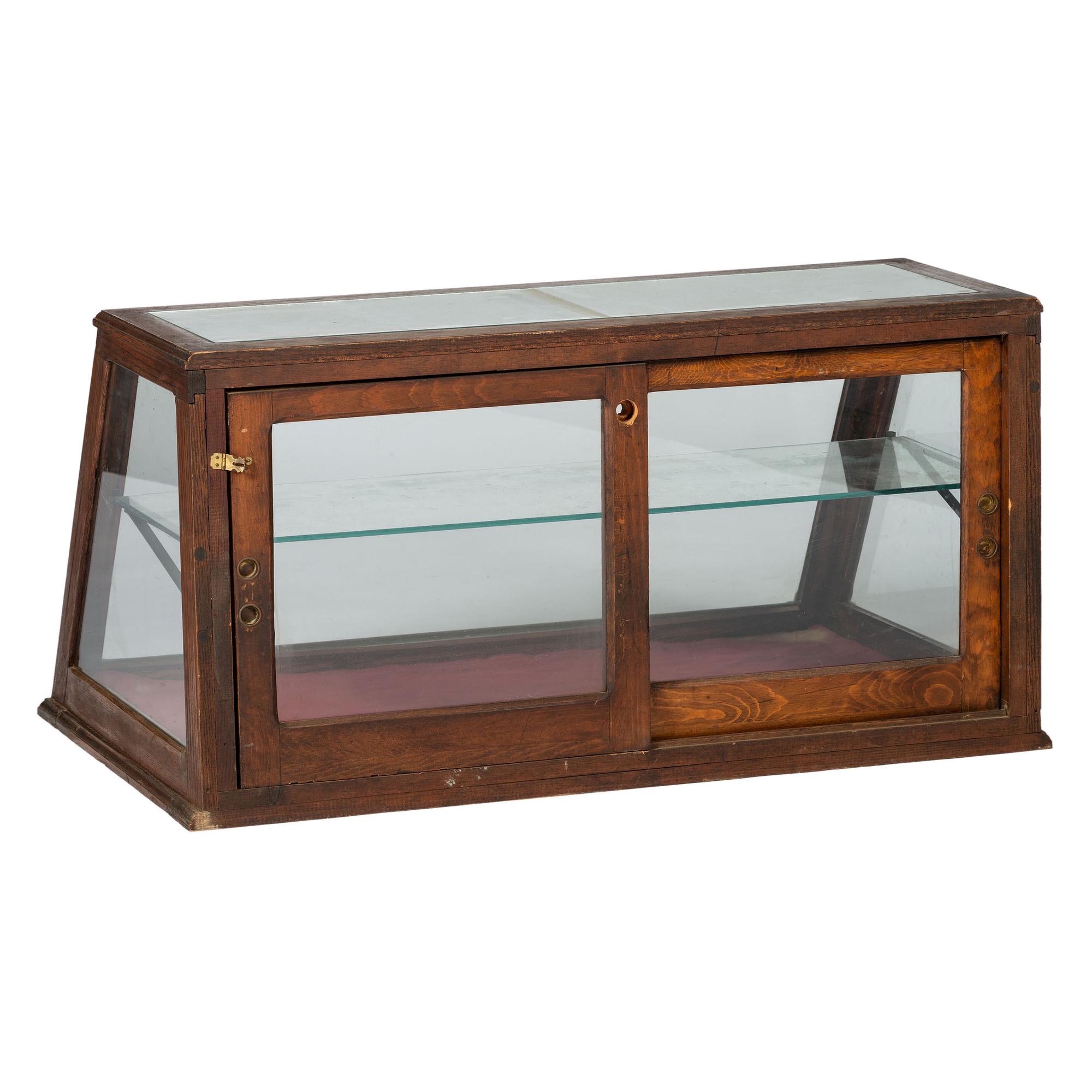 An Oak Frame Slant-Front Countertop Display Case