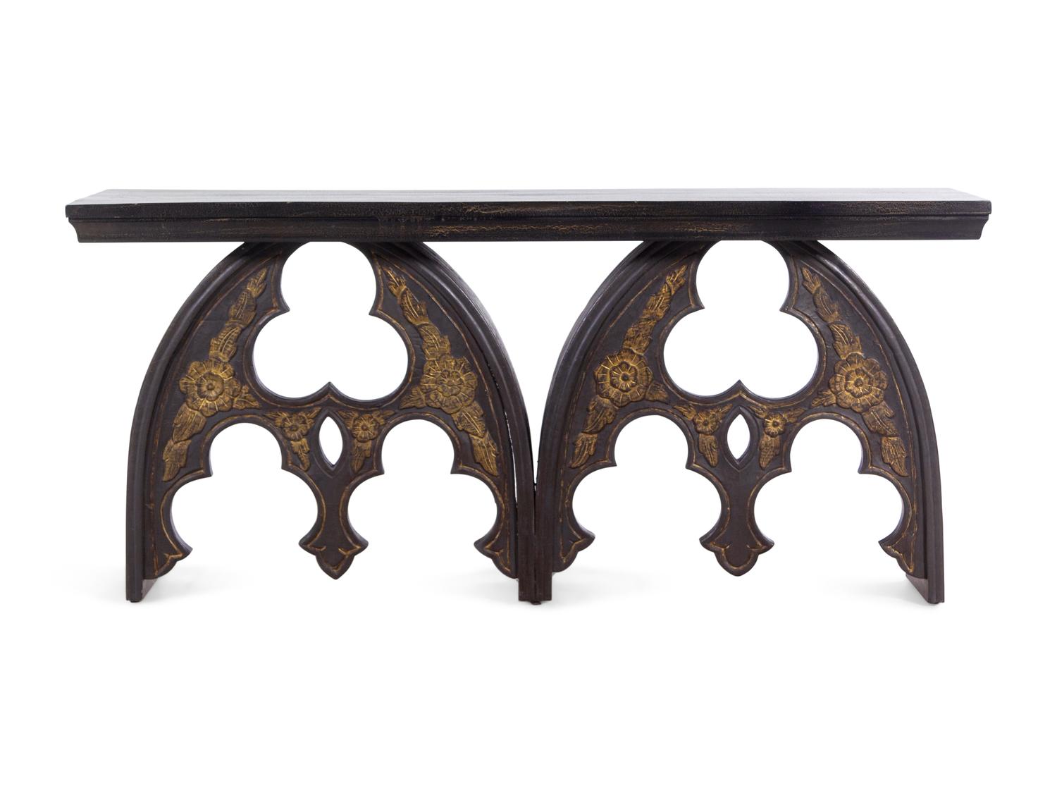 A Parcel Gilt Cast Metal "Gothic" Console Table