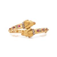 HIGH KARAT YELLOW GOLD, DIAMOND AND RUBY RAMS HEAD BRACELET