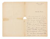 TOULOUSE-LAUTREC, Henri de. Autographed letter signed ("Henri"), in French, to his mother, Lucas [a restaurant], 15 August, no year.
