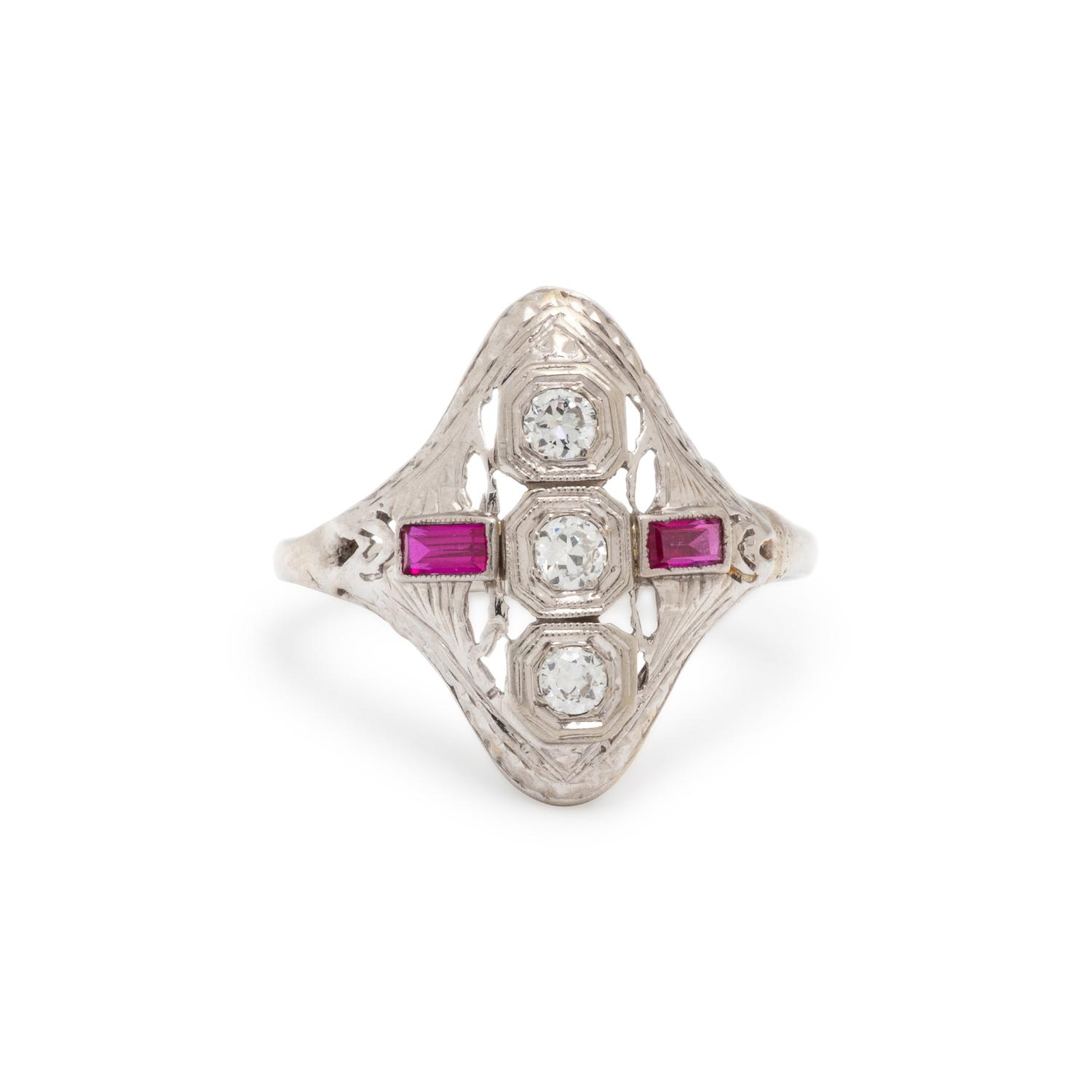DIAMOND AND SYNTHETIC RUBY RING