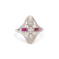DIAMOND AND SYNTHETIC RUBY RING