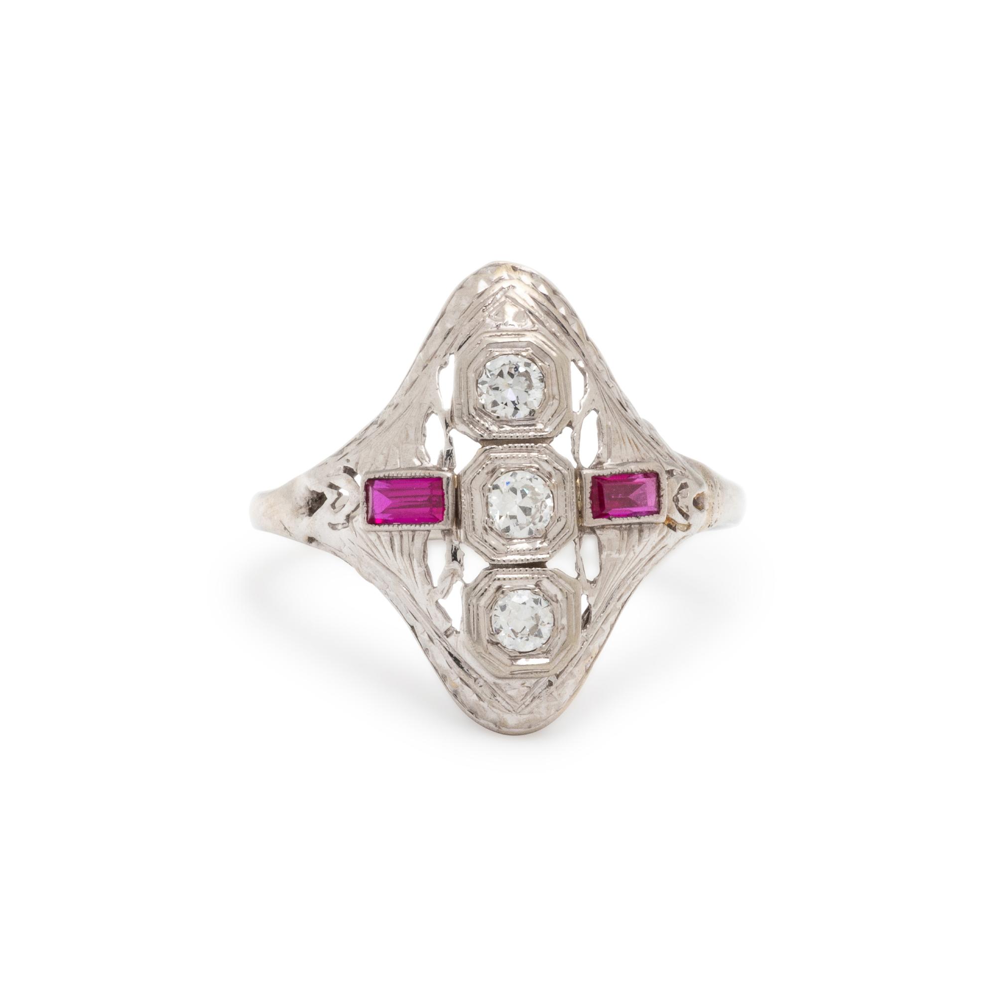DIAMOND AND SYNTHETIC RUBY RING