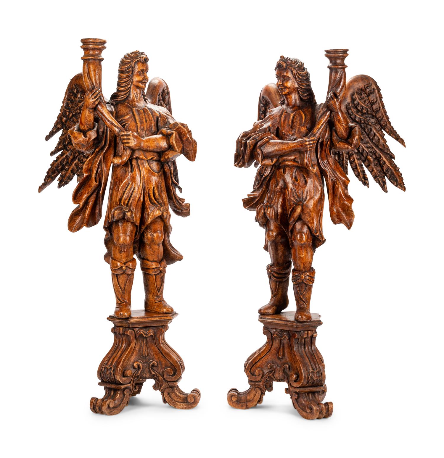 A Pair of Italian Carved Wood Figural Torchères