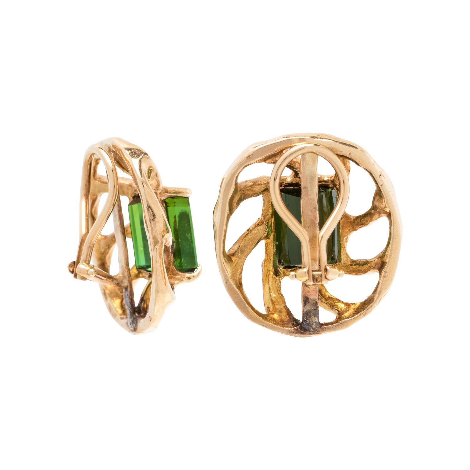 YELLOW GOLD AND GREEN TOURMALINE EARCLIPS
