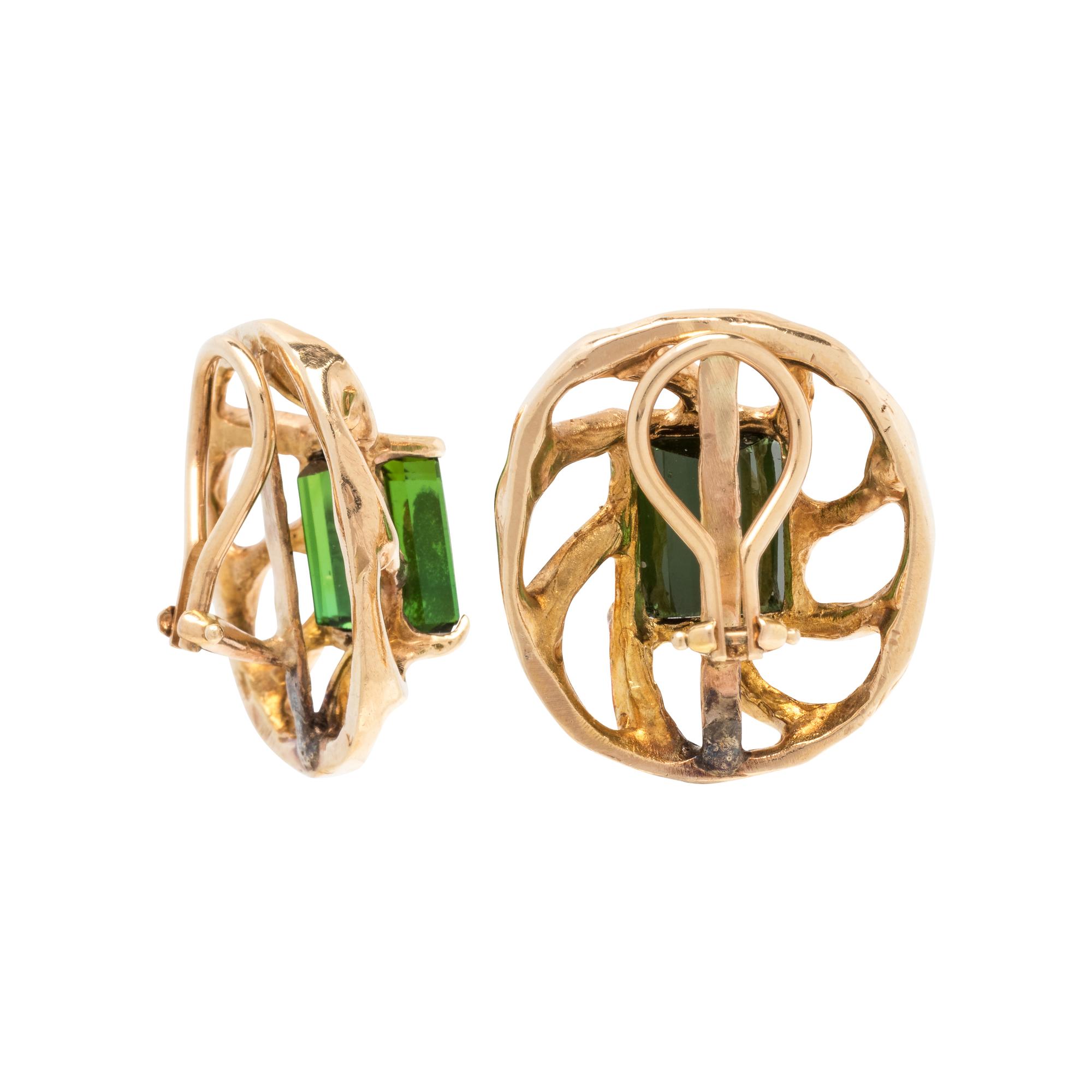 YELLOW GOLD AND GREEN TOURMALINE EARCLIPS