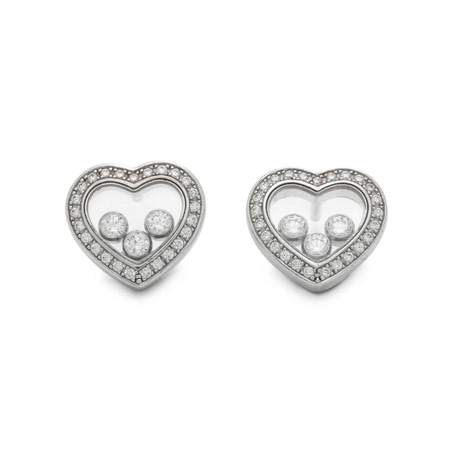 CHOPARD, WHITE GOLD AND DIAMOND 'HAPPY DIAMONDS' STUD EARRINGS