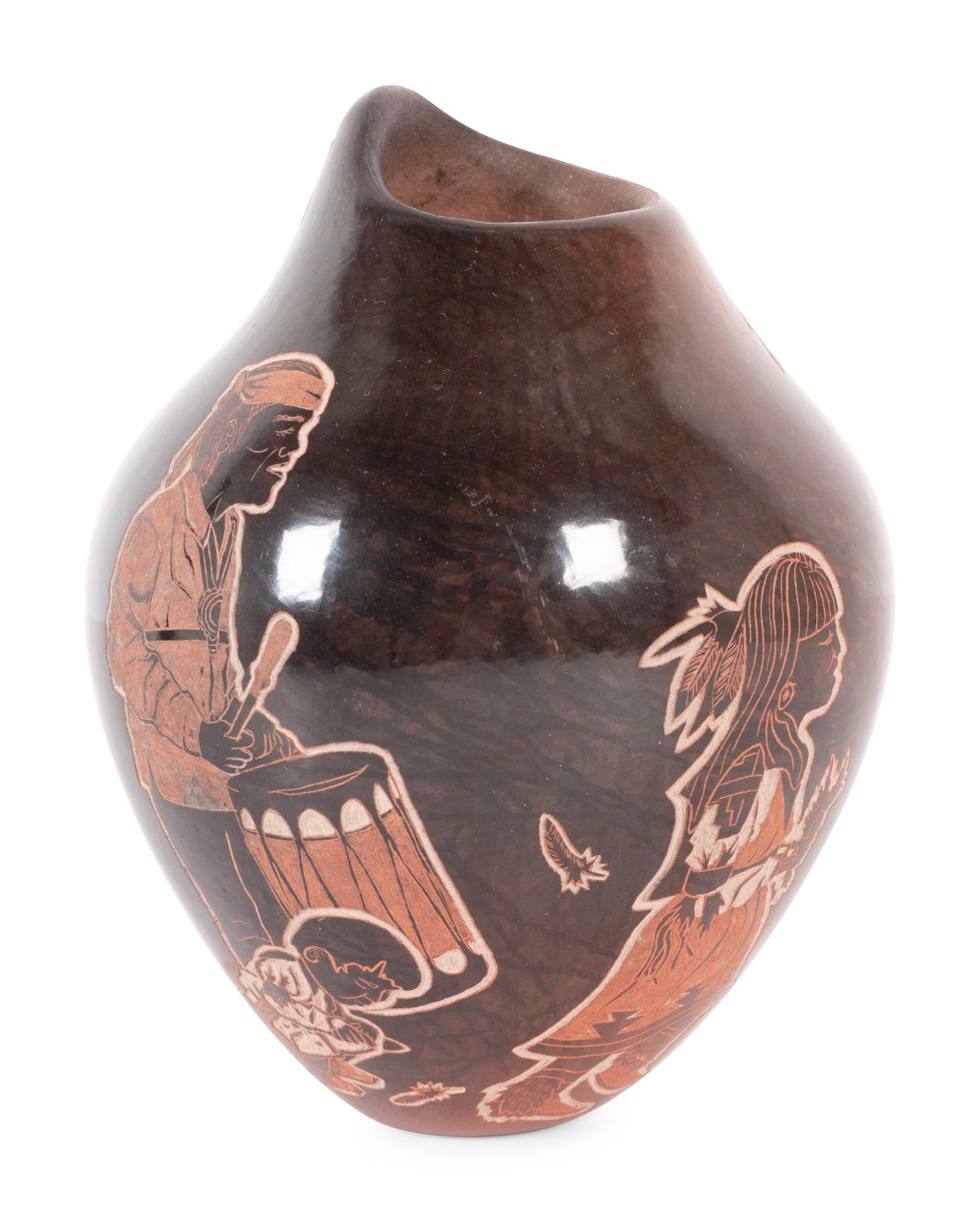 Sgraffito Black and Sienna Jar