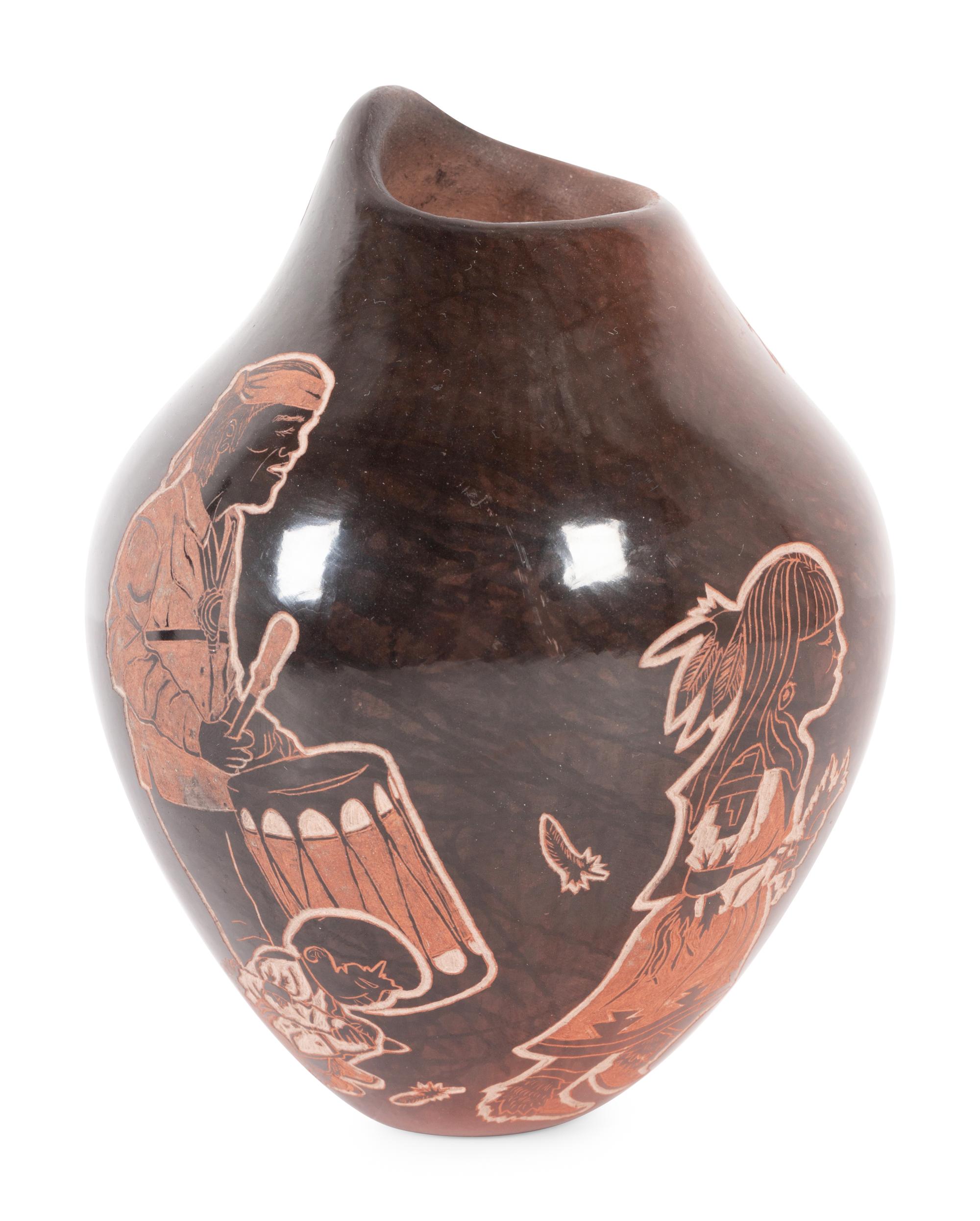 Sgraffito Black and Sienna Jar