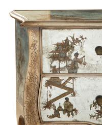 A Reverse Painted and Silver-Leafed Glass Veneered Commode