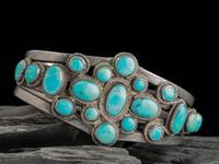 Navajo Silver and Turquoise Cluster Cuff Bracelet