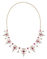 A Yellow Gold, Ruby and Diamond Fringe Necklace, Circa 1900, 14.40 dwts.