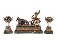 A French Bronze and Marble Clock Garniture