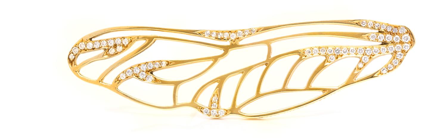 An 18 Karat Yellow Gold and Diamond Dragonfly Wing Brooch, Angela Cummings for Tiffany & Co., Circa 1981, 7.60 dwts.