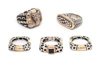 A Collection of Sterling Silver and 14 Karat Yellow Gold Rings, Dian Malouf, 46.70 dwts.