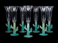 A Set of Thirteen Daum Pâte-de-Verre Cactus Champagne Flutes