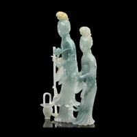 A Chinese Green Jadeite Carving of Two Female Immortals, 20th Century 近代 翡翠仕女擺件