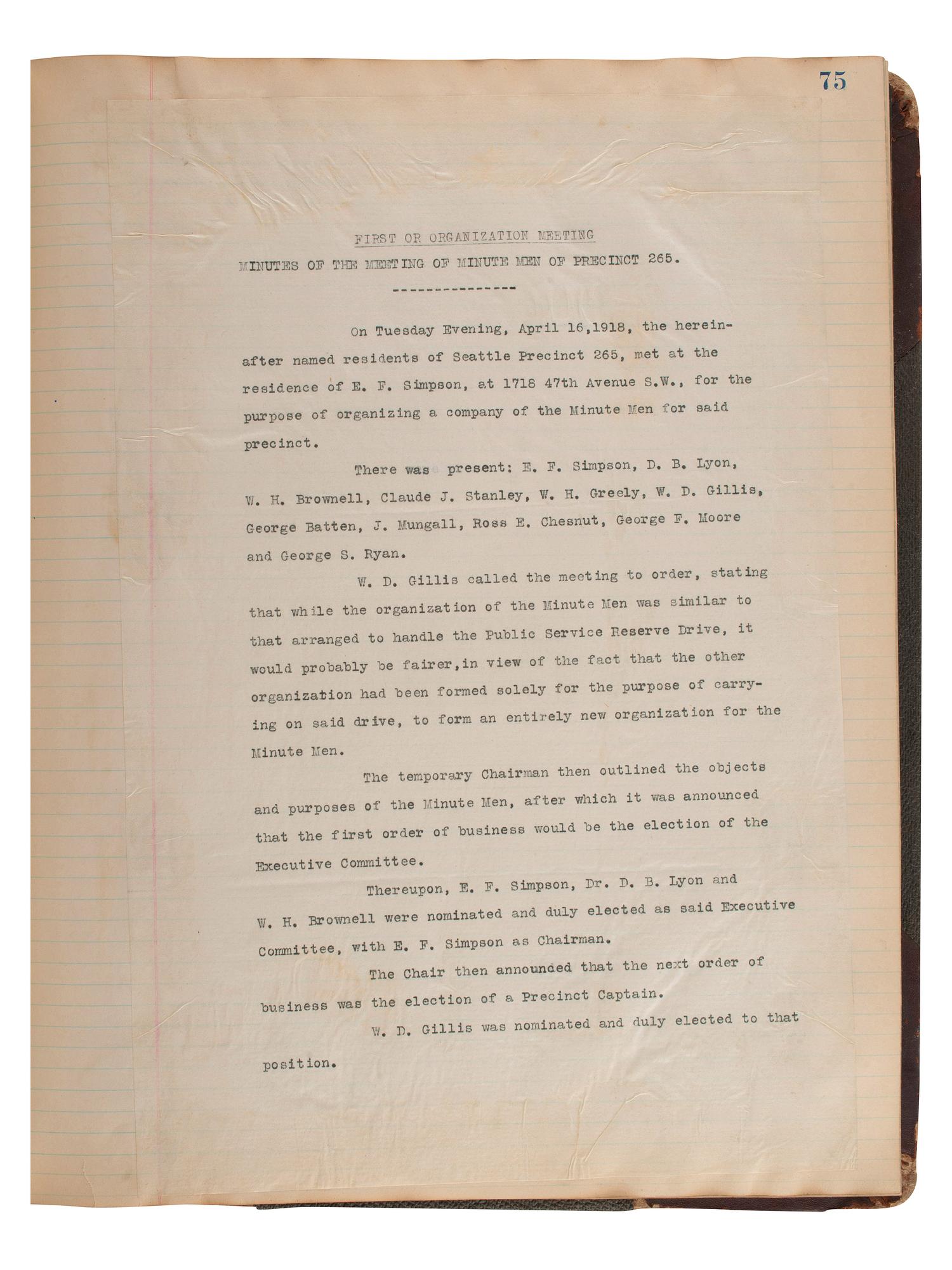 [WORLD WAR I -- ESPIONAGE]. A ledger and record book with documents from the Minute Men of Seattle.