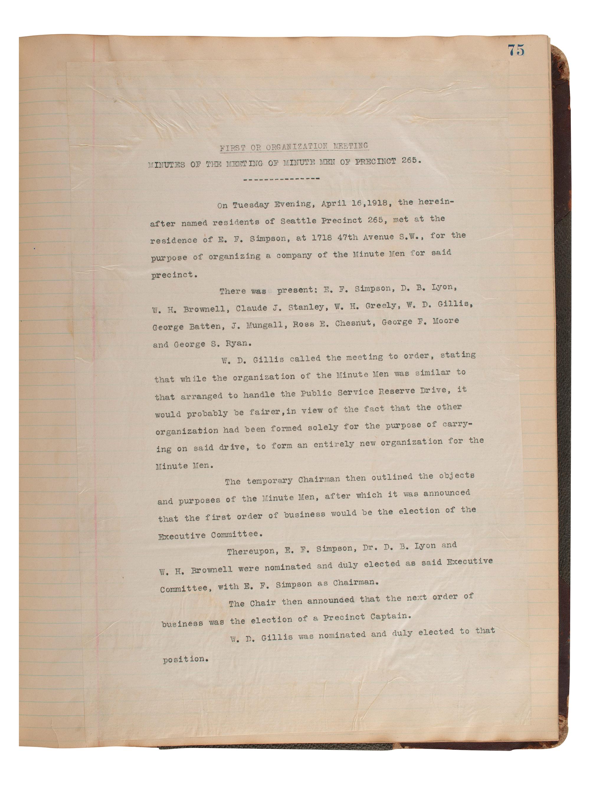 [WORLD WAR I -- ESPIONAGE]. A ledger and record book with documents from the Minute Men of Seattle.