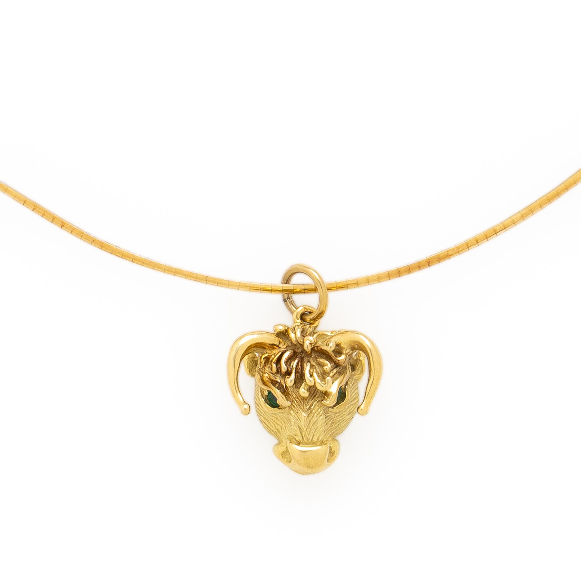 Yellow Gold Bull's Head Pendant and Bicolor Gold Chain Necklace