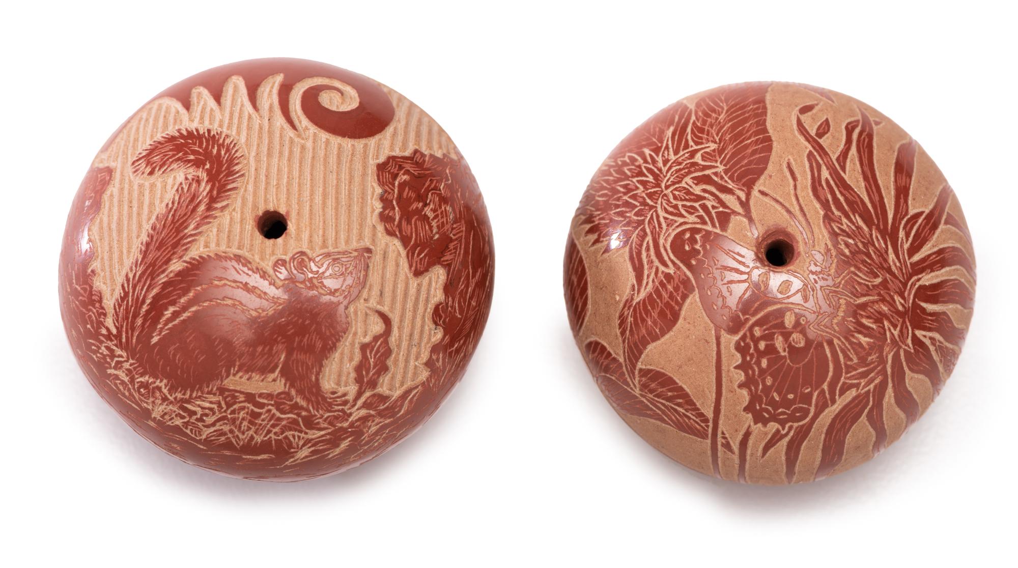 Collection of Miniature Sgraffito Redware Seed Jars Lot is located and will ship from Cincinnati, Ohio.