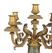 A Pair of Louis XV Style Gilt Bronze and Marble Five-Light Candelabra