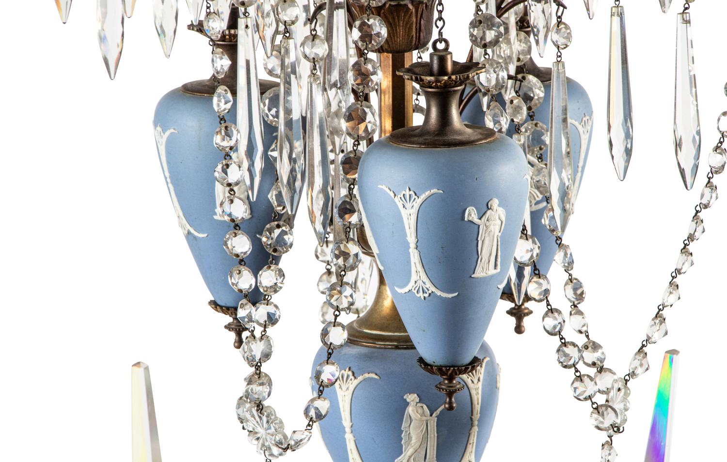 A French Gilt Bronze, Cut Glass and Jasperware Six-Light Chandelier