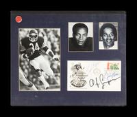A Hall of Fame Running Backs Signed First Day Cover Display Featuring Walter Payton and Jim Brown (Beckett Authentication Services Letter),