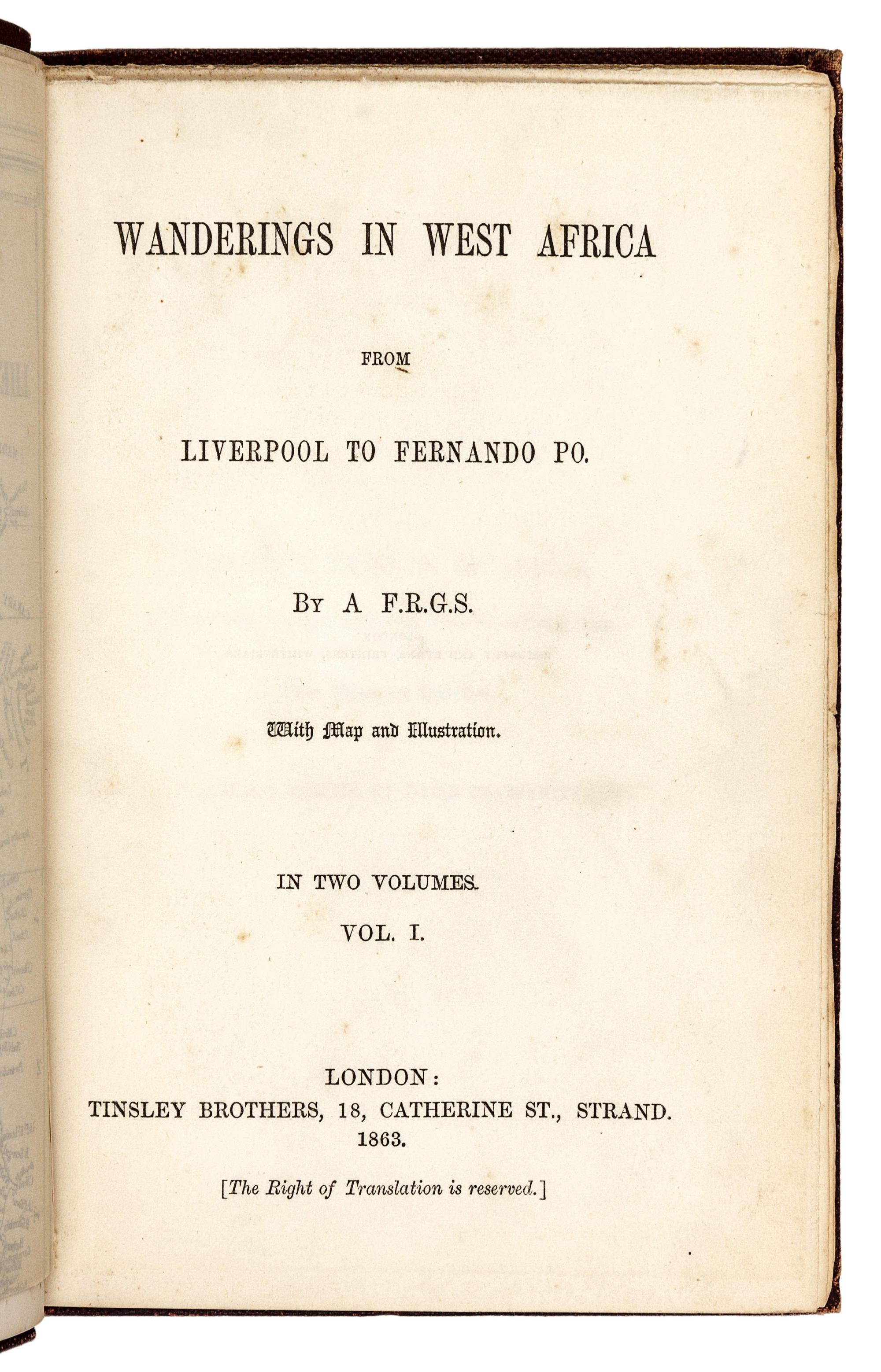 [BURTON, Richard Francis, Sir (1821-1890)]. Wanderings in West Africa from Liverpool to Fernando Po. By a F. R. G. S . London: Tinsley Brothers, 1863.