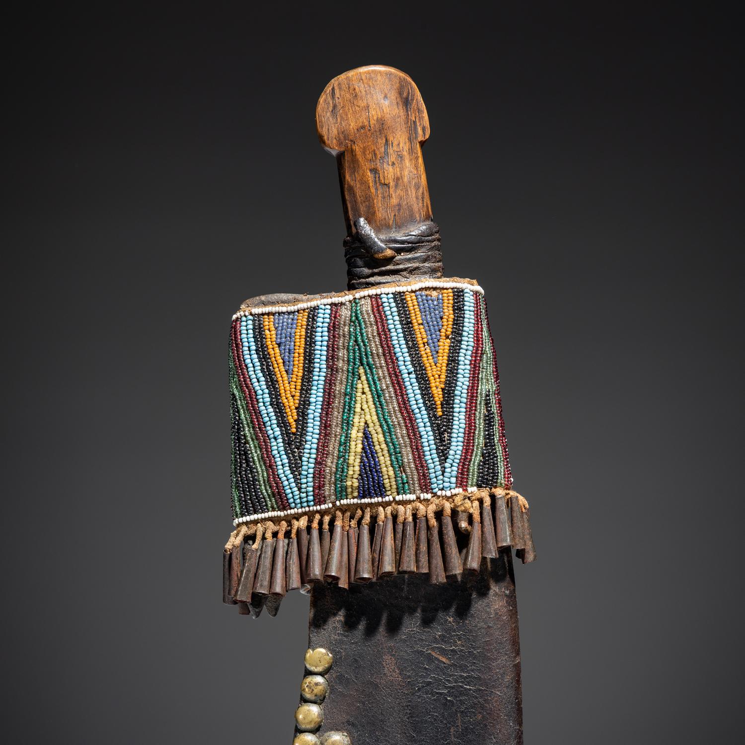 Cree Beaded and Tacked Knife Sheath, with Knife