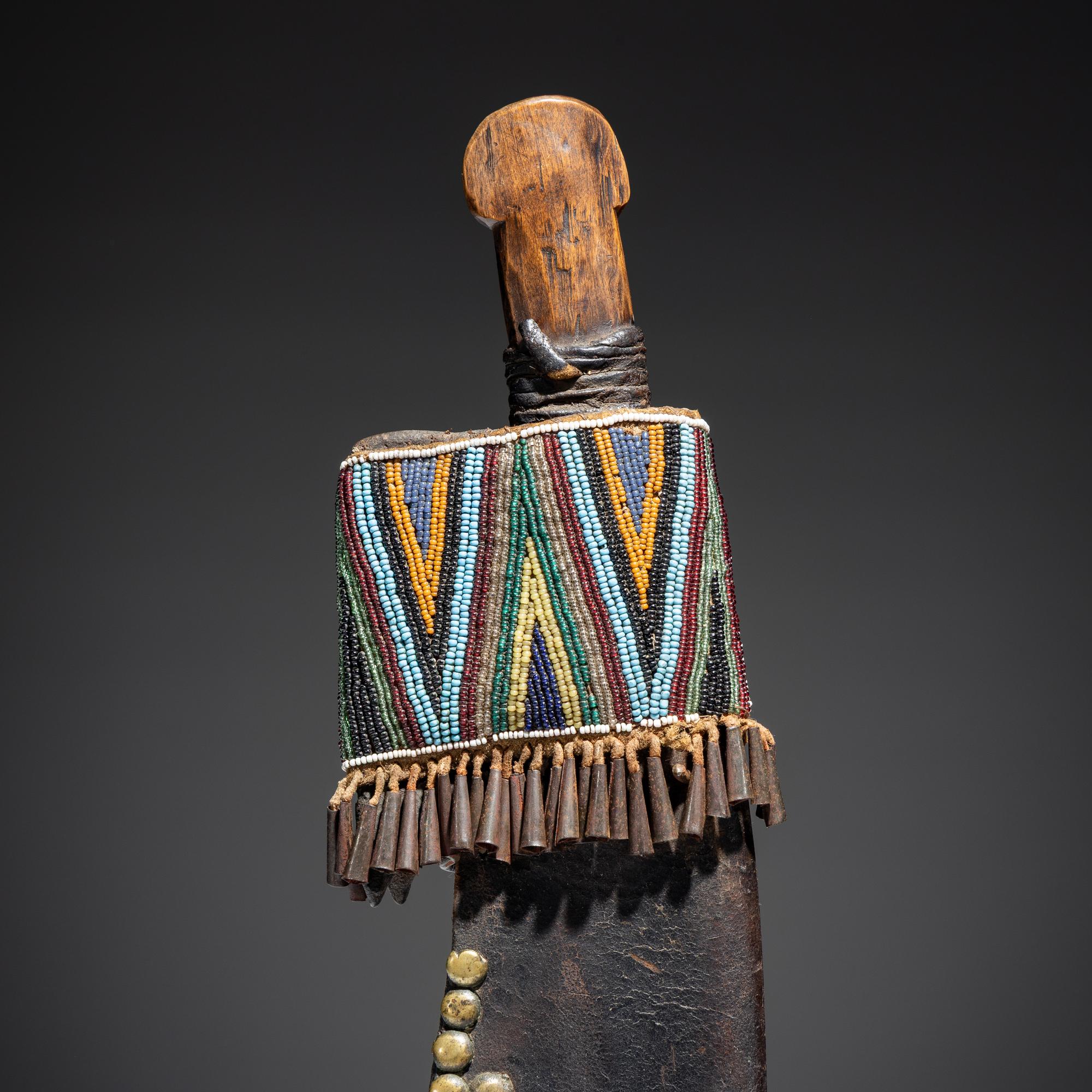 Cree Beaded and Tacked Knife Sheath, with Knife