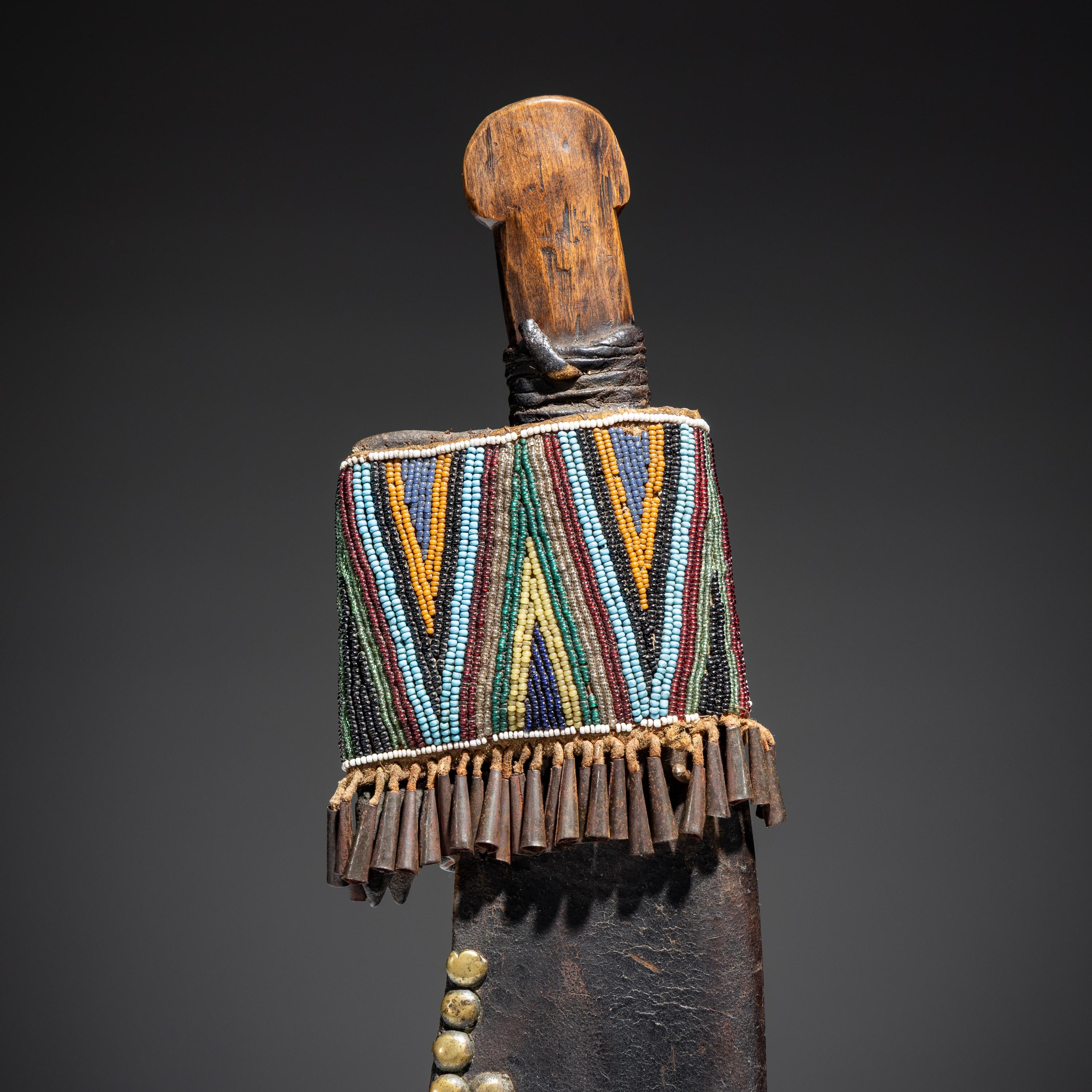 Cree Beaded and Tacked Knife Sheath, with Knife