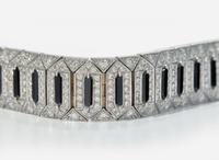 A 14K White Gold, Onyx, and Diamond Bracelet
