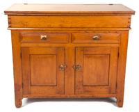 An American Pine Wash Stand Height 37 x width 43 1/2 x depth 21 1/4 inches.