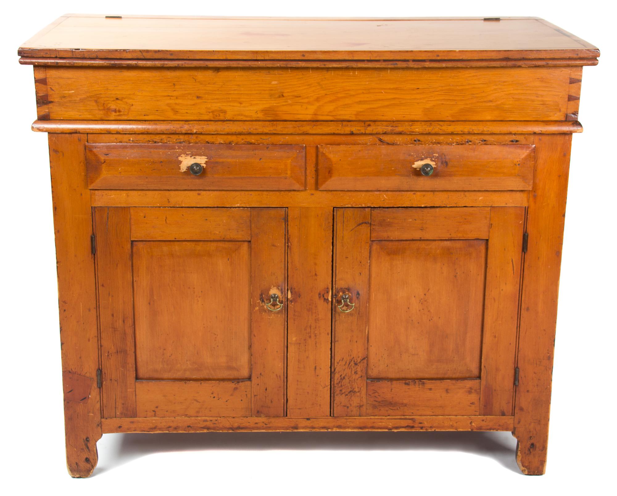 An American Pine Wash Stand Height 37 x width 43 1/2 x depth 21 1/4 inches.