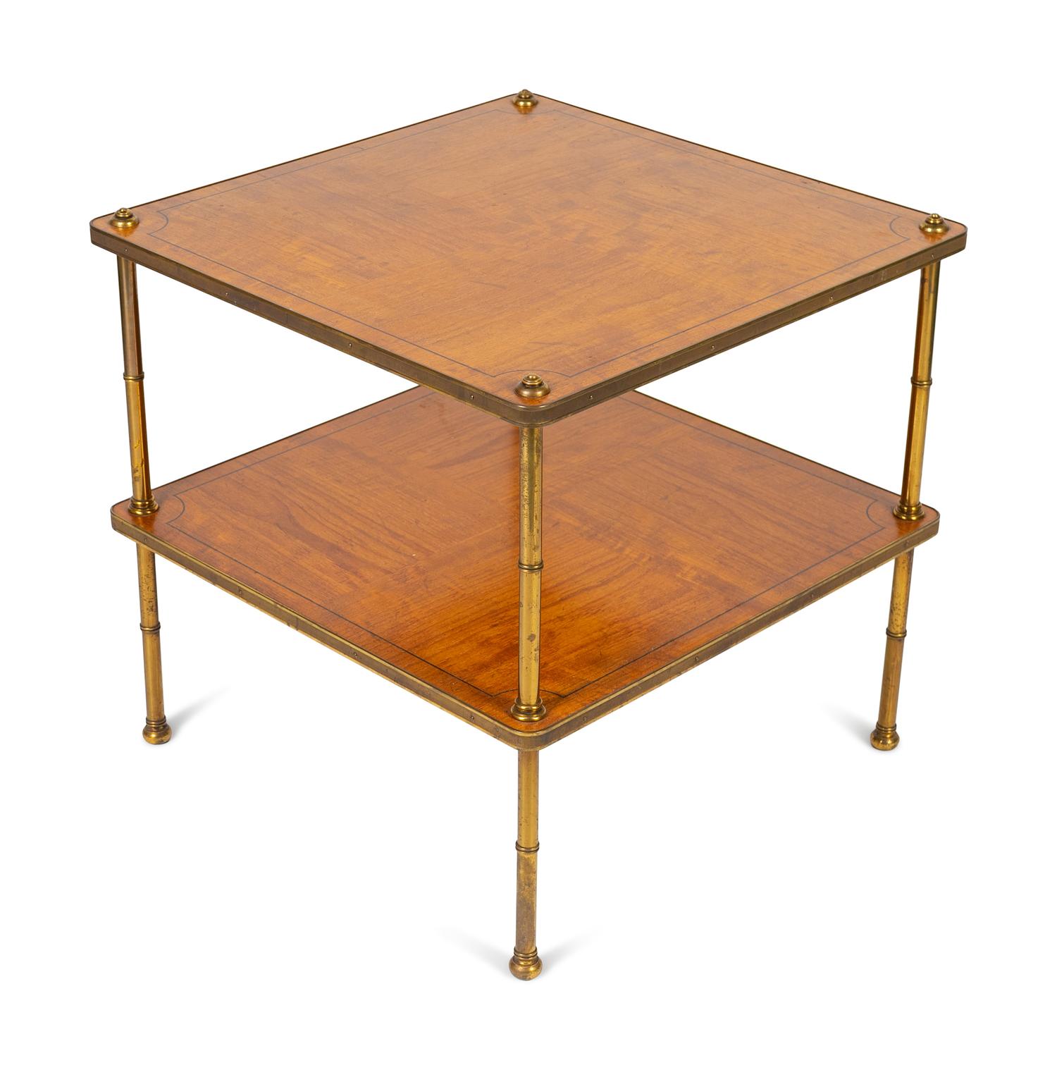 A Regency Style Walnut and Brass Two-Tier End Table