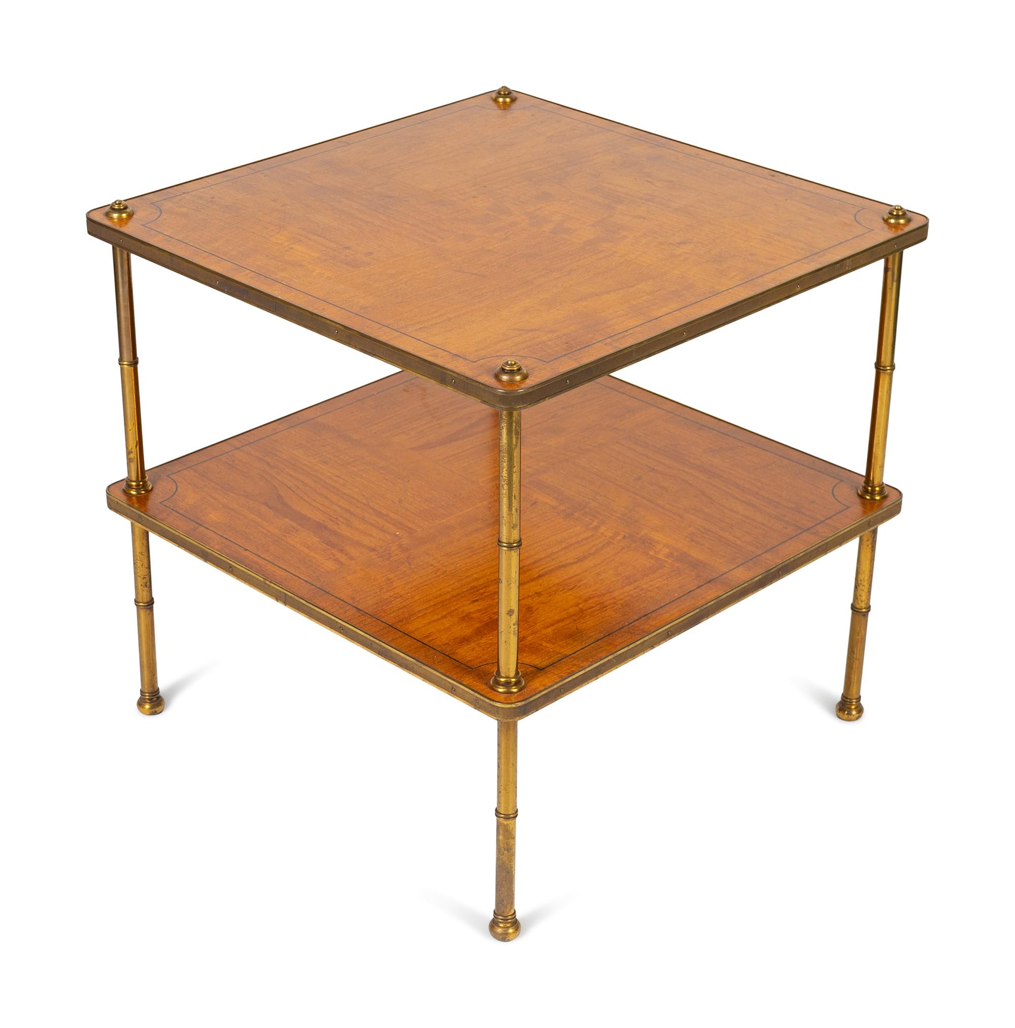 A Regency Style Walnut and Brass Two-Tier End Table