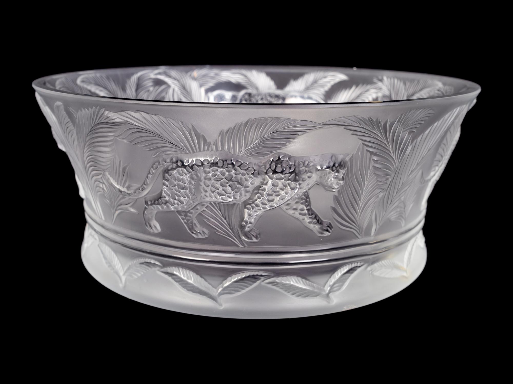 A Lalique Molded and Frosted Glass Jungle Bowl — 20TH CENTURY