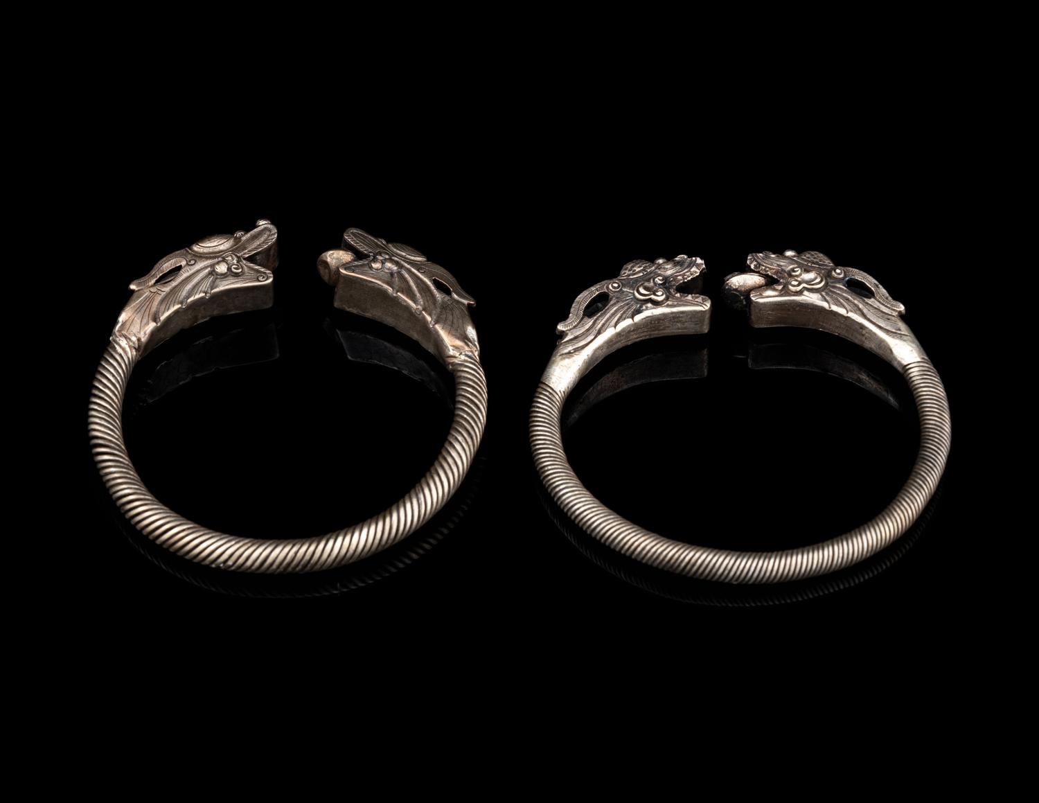 A Pair of Chinese Silver 'Dragon' Bangles