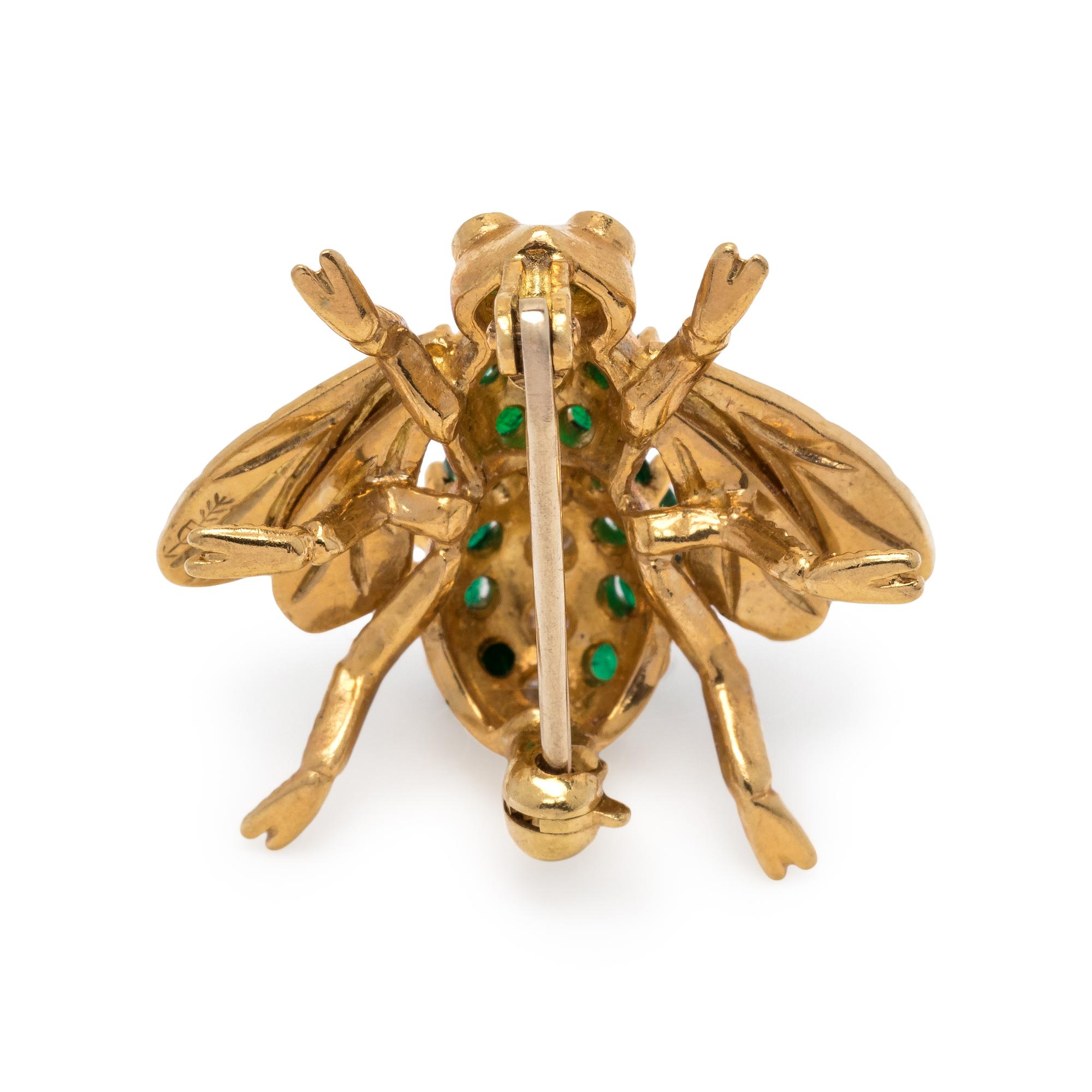 YELLOW GOLD, EMERALD AND DIAMOND BEE BROOCH