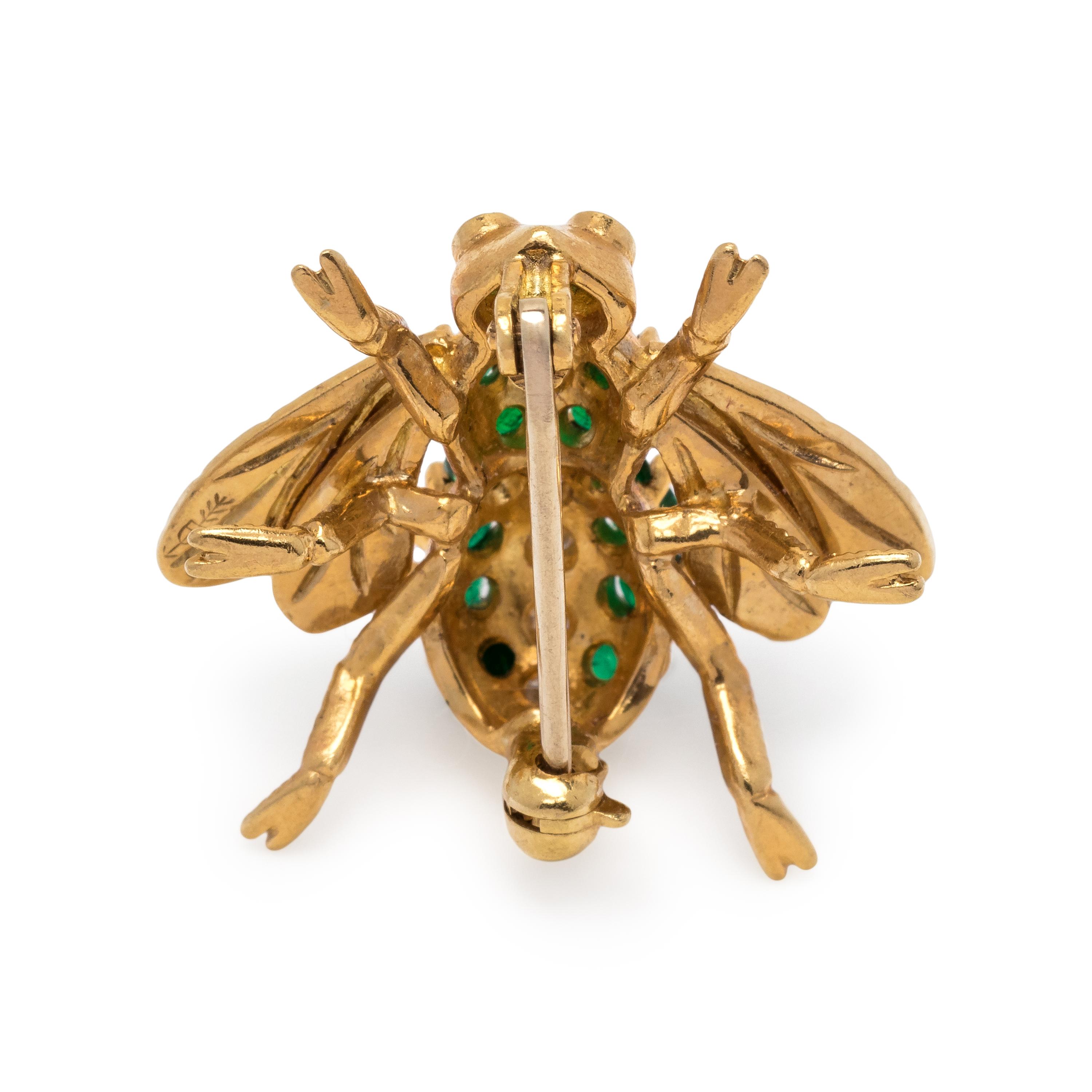 YELLOW GOLD, EMERALD AND DIAMOND BEE BROOCH